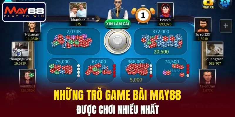Những trò game bài MAY88 được chơi nhiều nhất